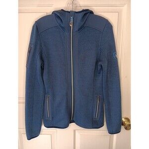 Kuhl Jacket Women's Small Blue Knit Hooded Zip Pockets Full Zip Gorpcore EUC